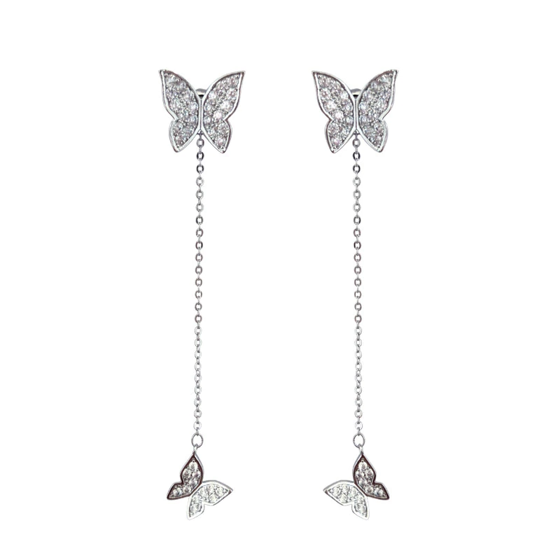 Double Link Silver Butterfly Earrings