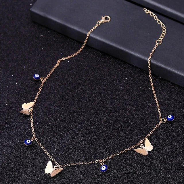 Blue Eye Gold Butterfly Necklace