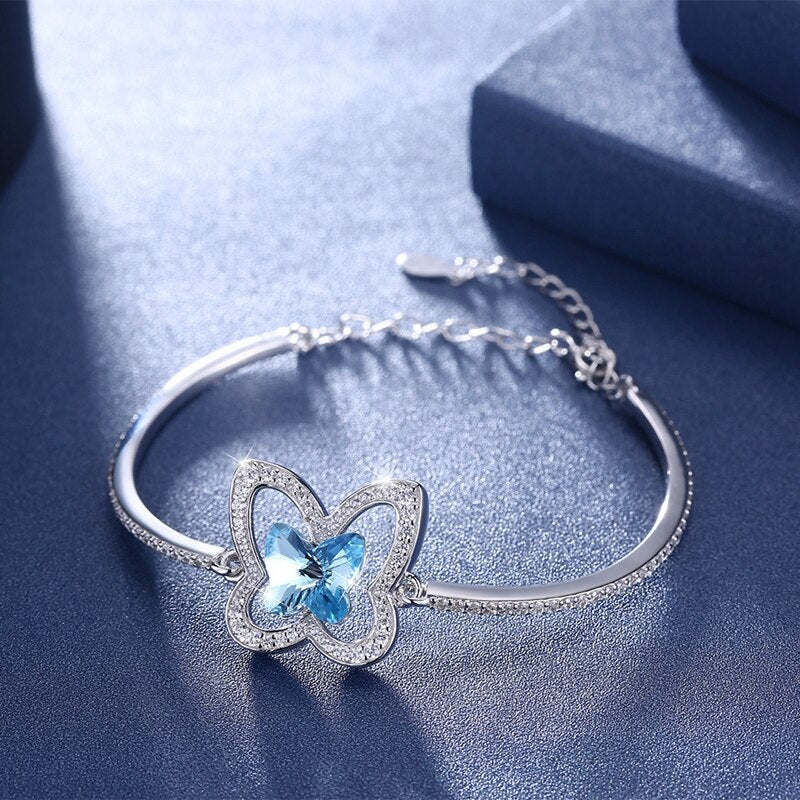 Krissabella Blue Silver Butterfly Bracelet