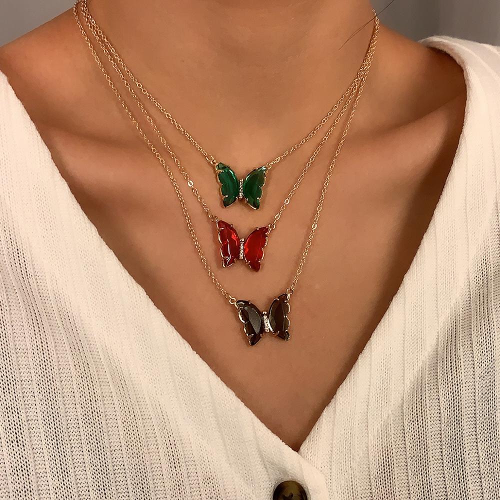 Tracy Black Hanging Gold Butterfly Necklace