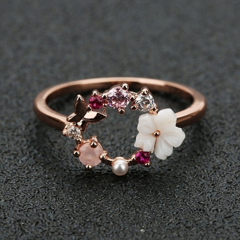 Flower Garden Rose Gold Butterfly Ring