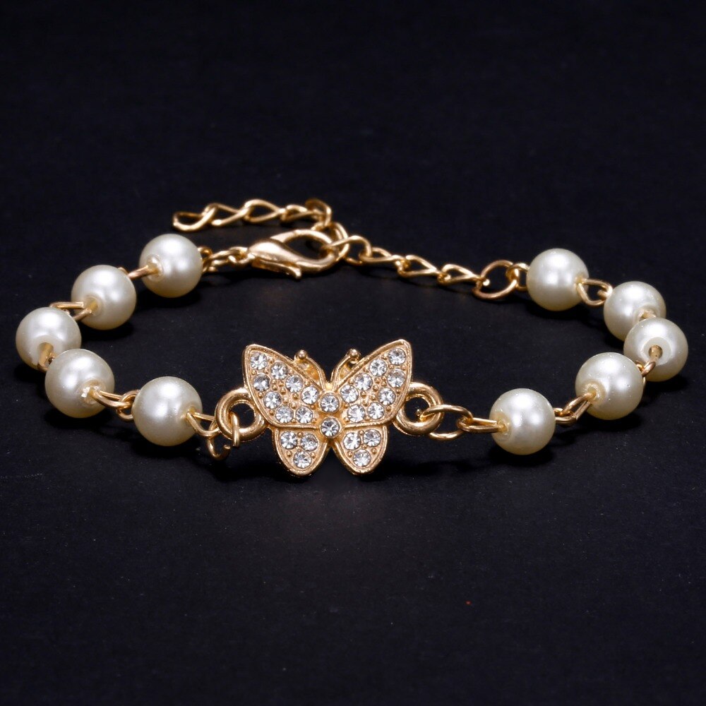 Alice Pearl Gold Butterfly Bracelet