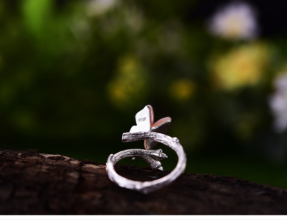 Lotus Pink Silver Butterfly Ring