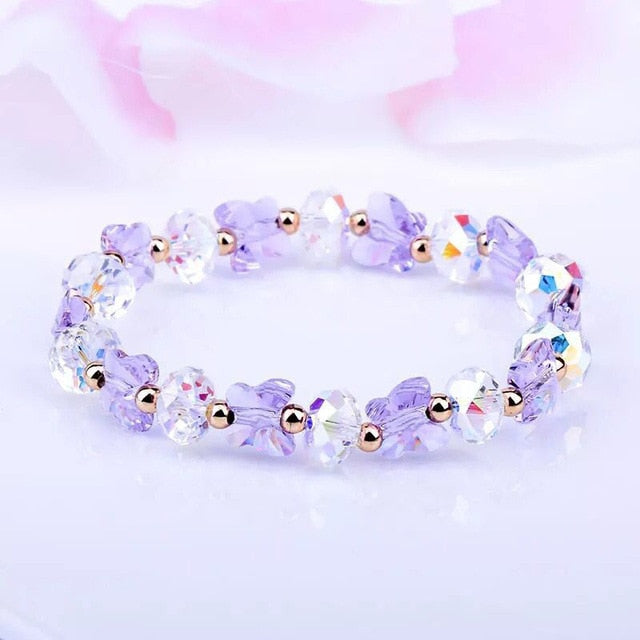 Purple Crystal Beaded Butterfly Bracelet