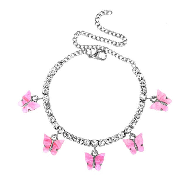 Alicia Dark Pink Silver Butterfly Bracelets