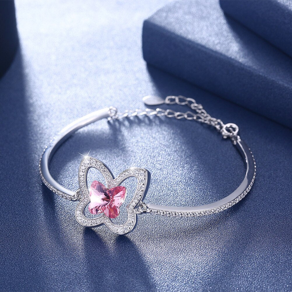 Krissabella Pink Silver Butterfly Bracelet