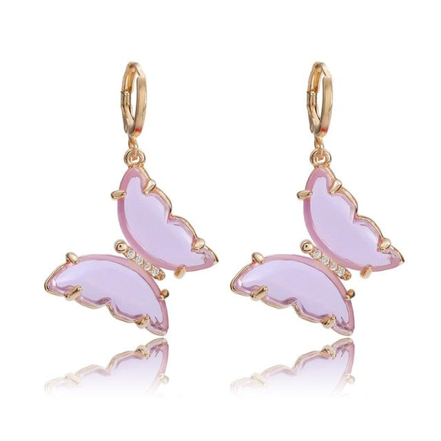 Tracy Purple Hanging Gold Butterfly Earrings
