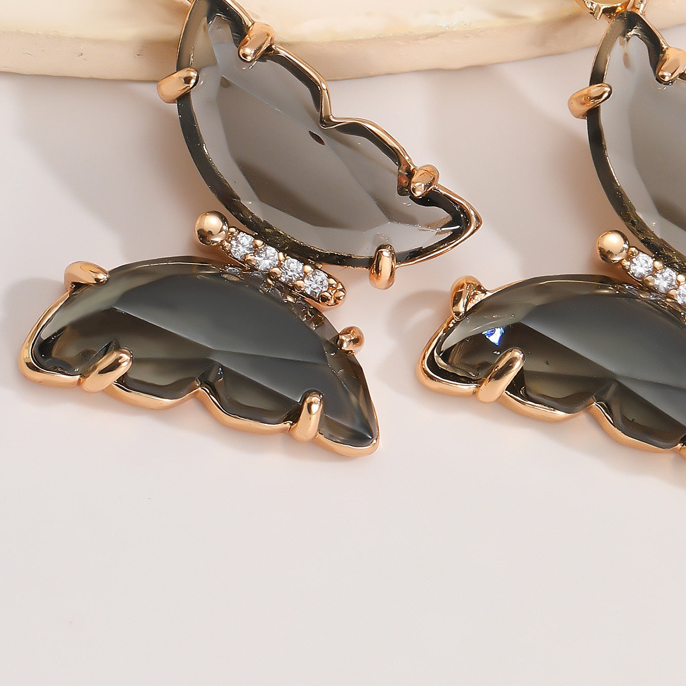Tracy Black Hanging Gold Butterfly Earrings