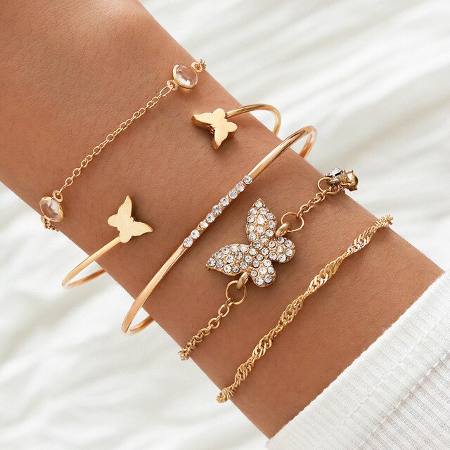 Dayzee 5 Pieces Gold Butterfly Bracelet