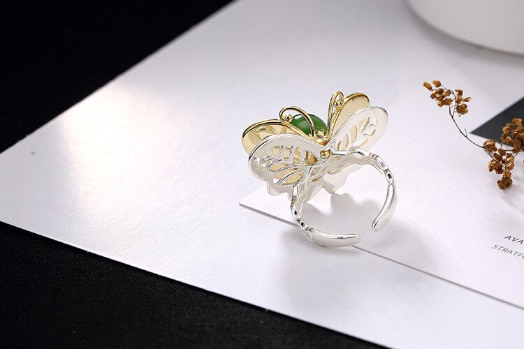 Green Jade Butterfly Ring