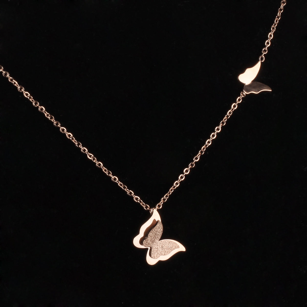 Loana Double Rose Gold Butterfly Necklace