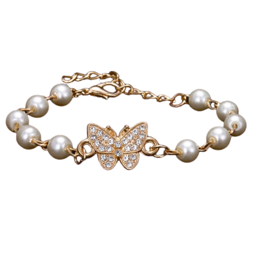 Alice Pearl Gold Butterfly Bracelet