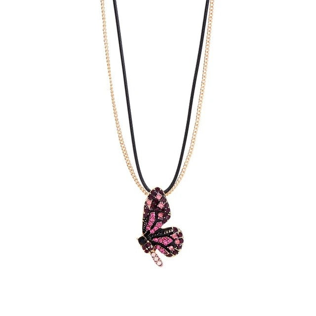 Black Celia Crystal Butterfly Necklace