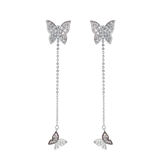 Double Link Silver Butterfly Earrings