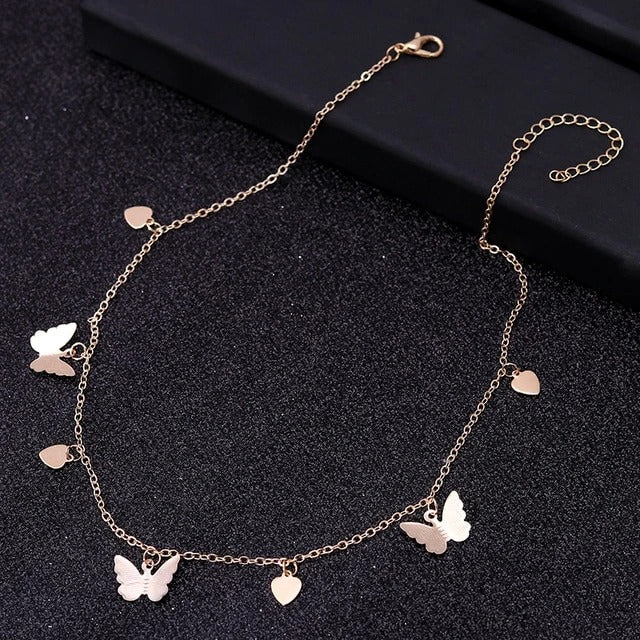 Heart Gold Butterfly Necklace