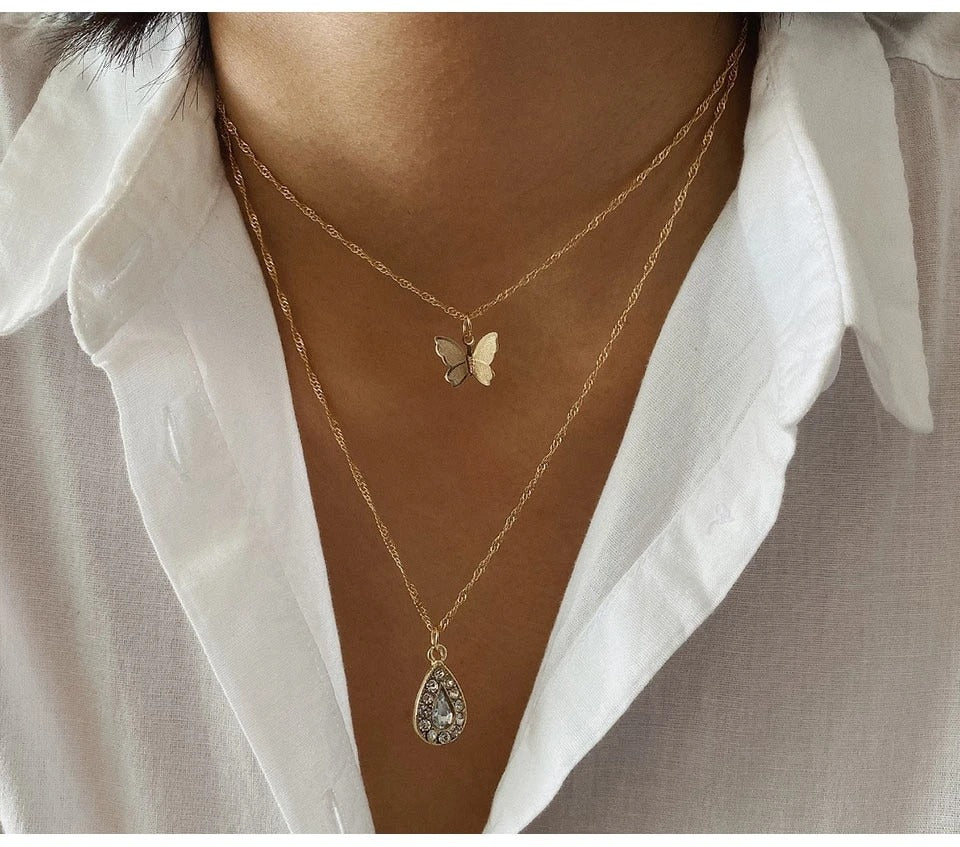Fantasy Diamond Gold Butterfly Necklace