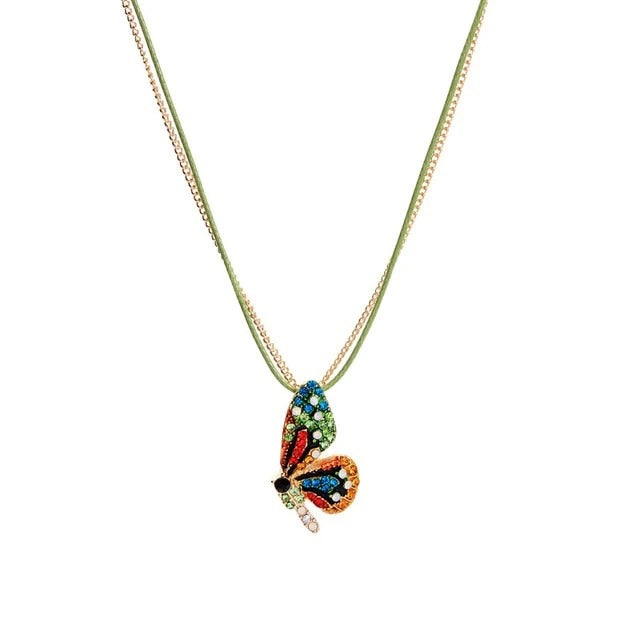 Green Celia Crystal Butterfly Necklace