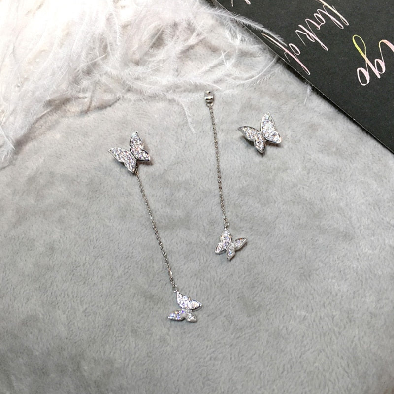 Double Link Silver Butterfly Earrings