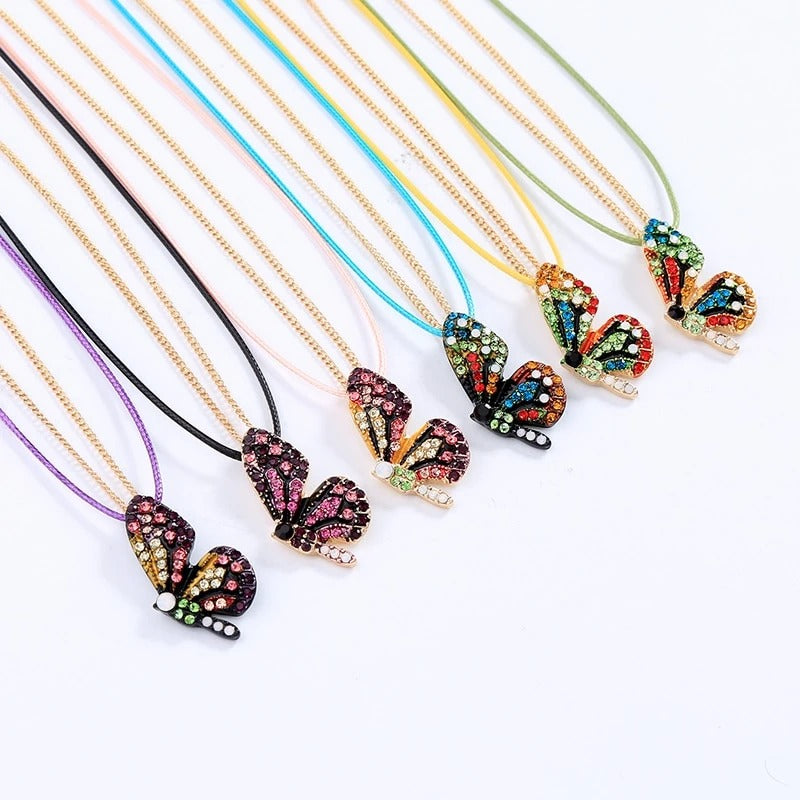 Pink Celia Crystal Butterfly Necklace