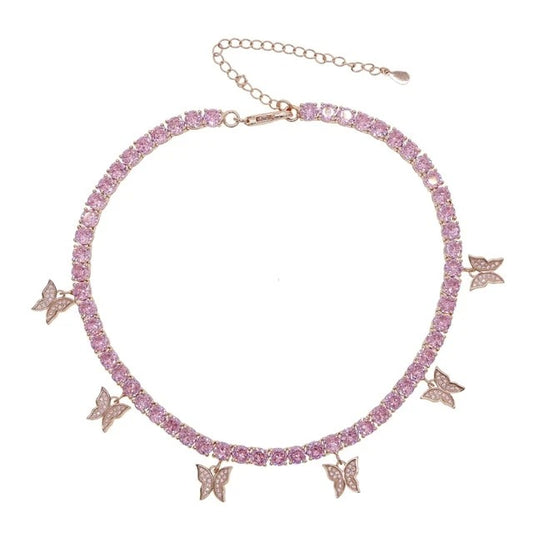 Pink Diamonds Butterfly Choker Necklace