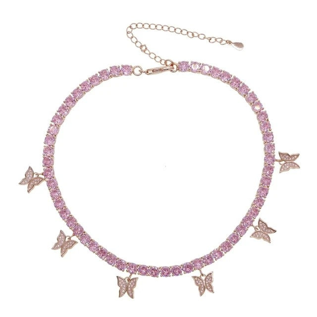 Pink Diamonds Butterfly Choker Necklace
