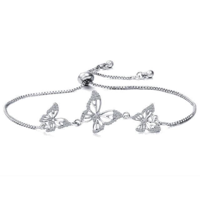 Sterling Silver Butterfly Bracelet, Butterfly Bracelet, Diamond Studded  Bracelet, Butterfly Charm Bracelet, Women Bracelet, Gift for Her 