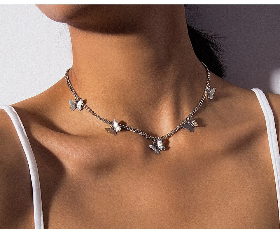 Korean Blue Gradient Cut Butterfly Necklace for Women Girls Designs Pendant  Choker Jewelry Gift Wholesale - AliExpress