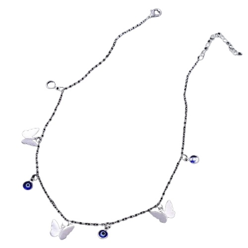 Blue Eye Silver Butterfly Necklace