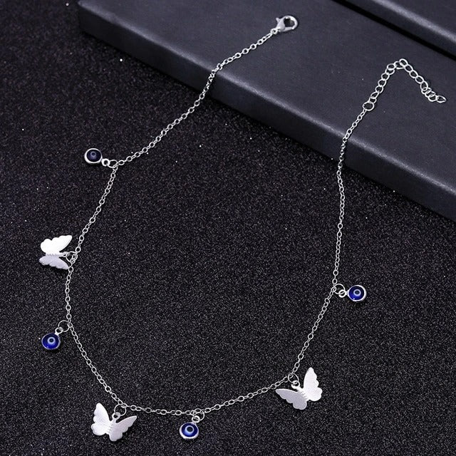 Blue Eye Silver Butterfly Necklace