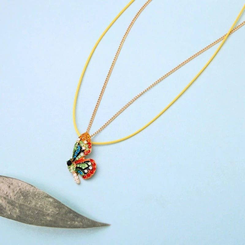 Yellow Celia Crystal Butterfly Necklace