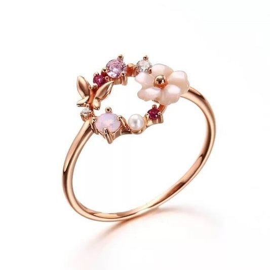 Flower Garden Rose Gold Butterfly Ring