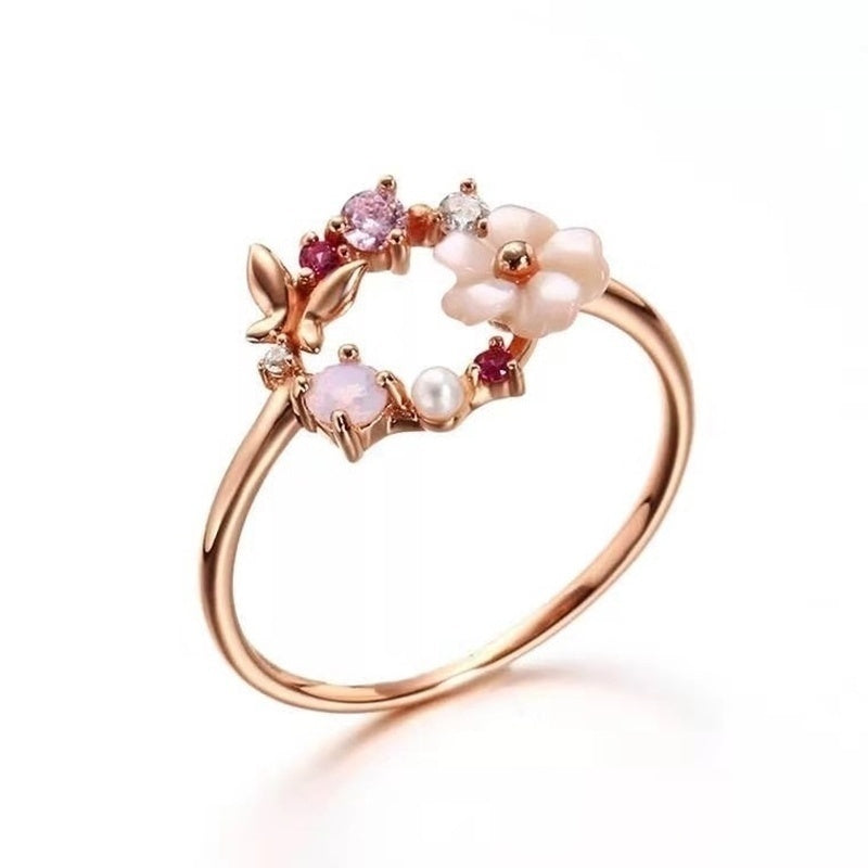 Flower Garden Rose Gold Butterfly Ring