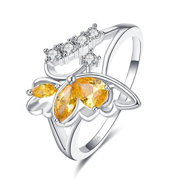 Emmy Yellow Diamonds Silver Butterfly Ring