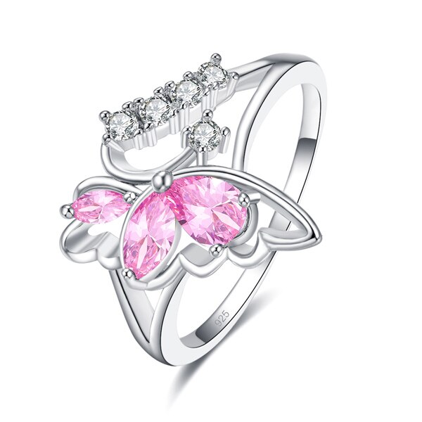 Emmy Pink Diamonds Silver Butterfly Ring