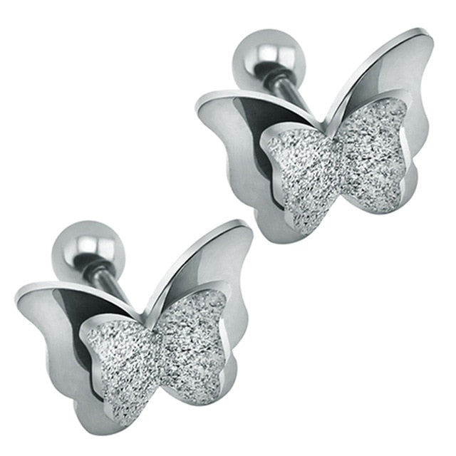Shining Monarch Silver Butterfly Earrings