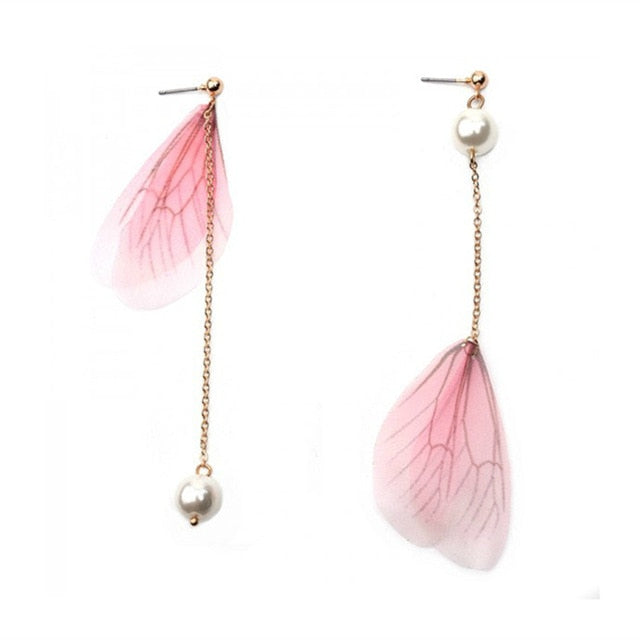 Pink Flap Gold Butterfly Wing Earrings