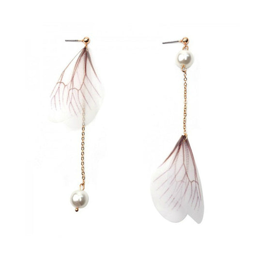 White Flap Gold Butterfly Wing Earrings