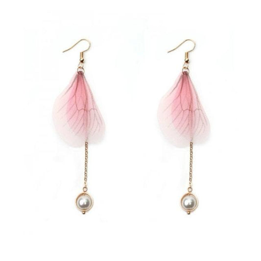 Pink Flap Gold Butterfly Wing Earrings