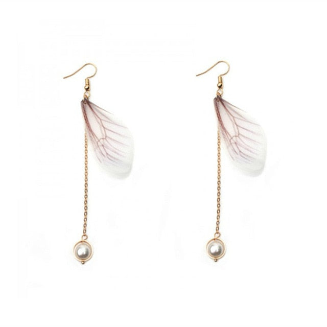 White Flap Gold Butterfly Wing Earrings