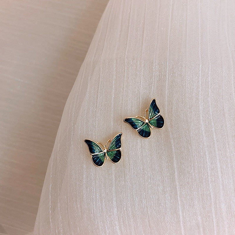 Green Leaf Butterfly Earrings