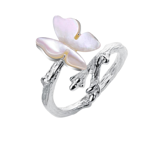 Lotus White Silver Butterfly Ring