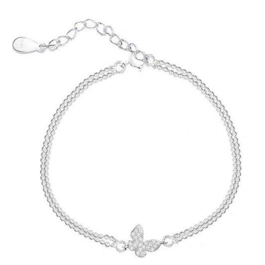 Mea Double Chain Silver Butterfly Bracelet