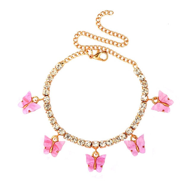 Alicia Dark Pink Gold Butterfly Bracelets