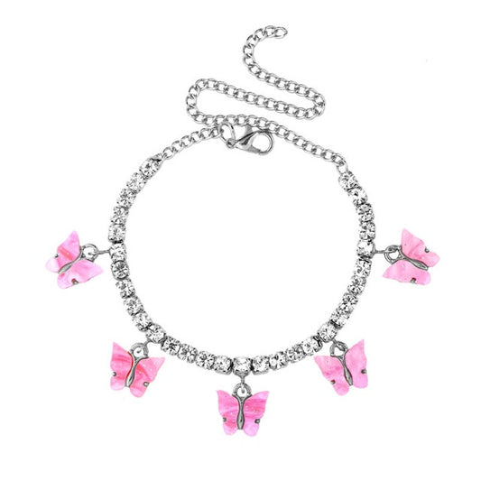 Alicia Dark Pink Silver Butterfly Bracelets