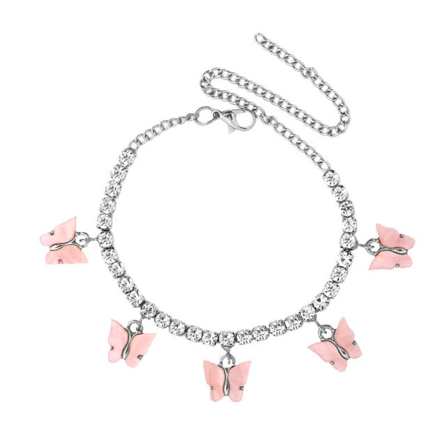 Alicia Light Pink Silver Butterfly Bracelets