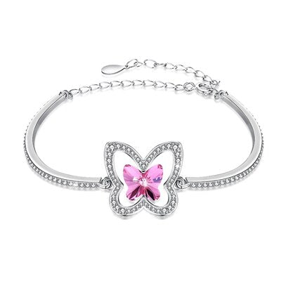 Krissabella Pink Silver Butterfly Bracelet