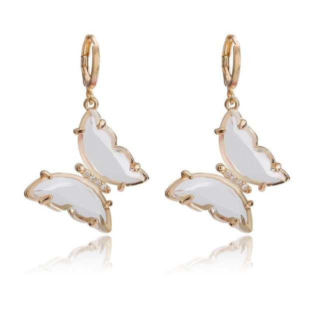 Tracy Transparent Hanging Gold Butterfly Earrings