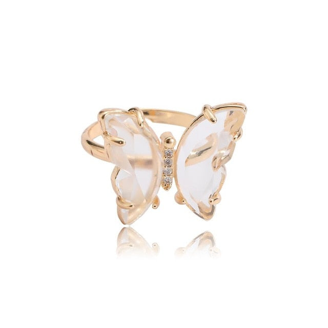 Tracy Transparent Gold Butterfly Ring
