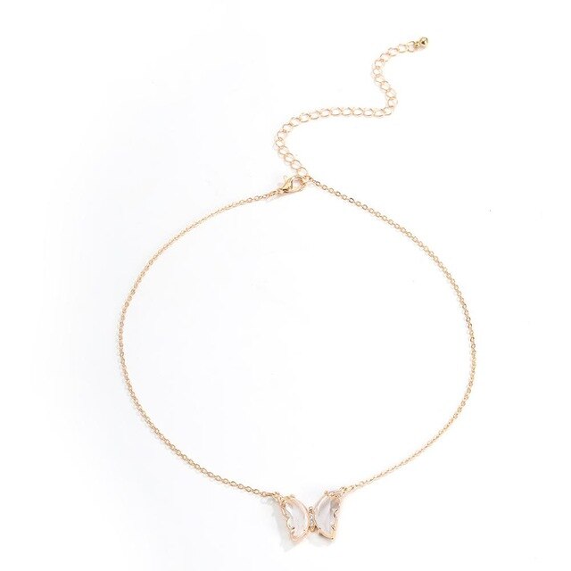 Tracy Transparent Hanging Gold Butterfly Necklace
