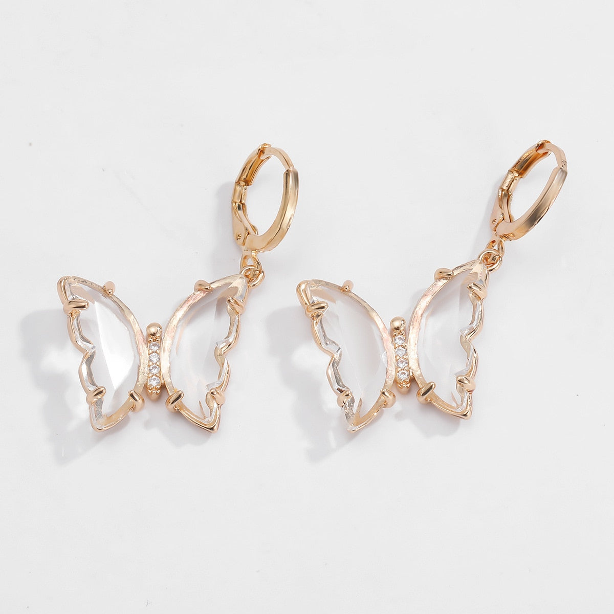 Tracy Transparent Hanging Gold Butterfly Earrings